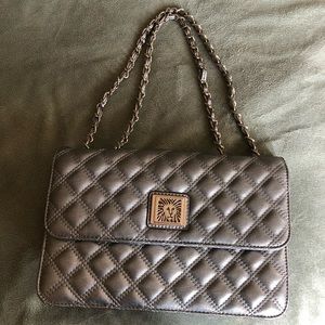 Anne Klein grey metallic quilted bag